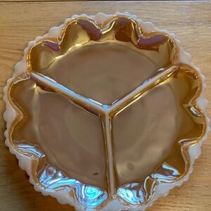 Vintage Anchor Hocking Fire King Peach Lustre Divided 10” round